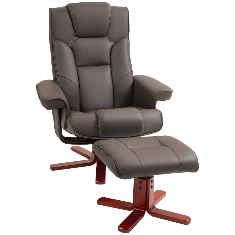Brown Faux Leather Manual Recliner and Footstool Set for Ultimate Comfort and Relaxation