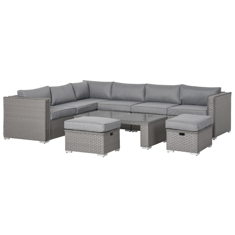 Rattan Haven: 6-Piece Aluminium & Wicker Lounge Set with Plush Cushions and Glass-Top Table