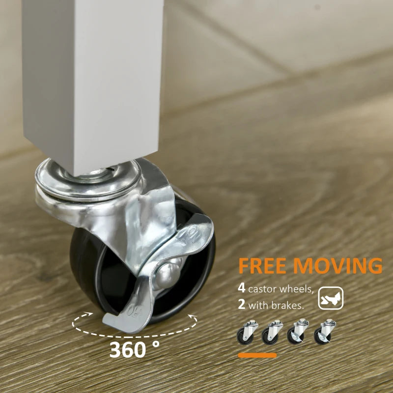 Grey Kitchen Trolley Utility Cart on Wheels with Rubberwood Top, Towel Rack, Storage Shelves & Drawer for Dining Room