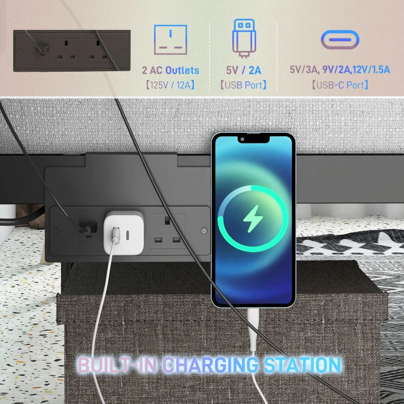 King Size Metal Bed Frame with LED Lights and USB Charging Station for Modern Bedrooms