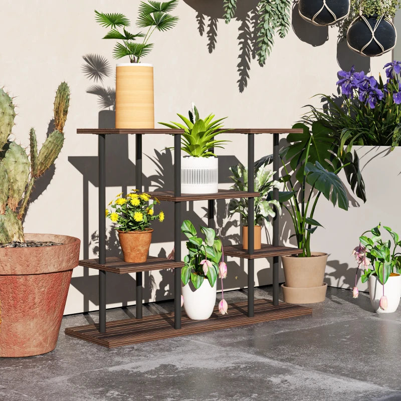 Four-Tier Wooden Plant Stand Shelf - Natural Wood Finish, 4-Tier, Indoor/Outdoor Use