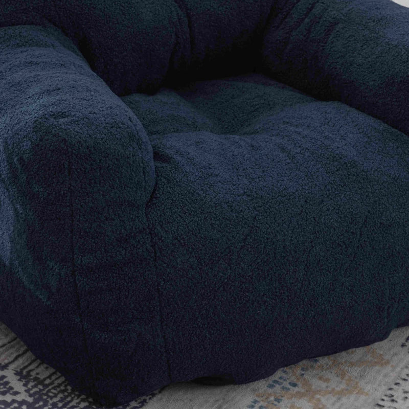 Soft Tufted Foam Snuggle Chair in Blue with Teddy Fabric – No Assembly Needed, 100x94x70 cm