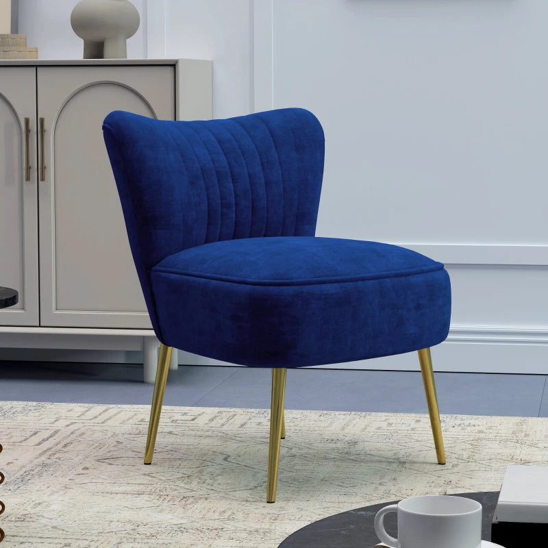 Velvet-Feel Dark Blue Tub Accent Chair for Stylish Living Room Decor