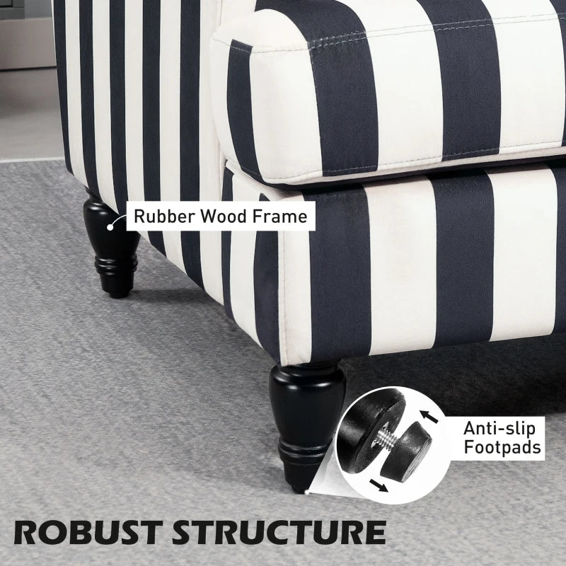 Stylish Velvet Cuddle Chair with Striped Design, Turned Legs and Spacious Seat for Living Room or Bedroom