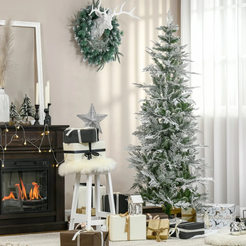 6 Ft Snow Flocked Artificial Christmas Tree - Realistic Cypress Branches, Auto Open, Lush Green Holiday Decor