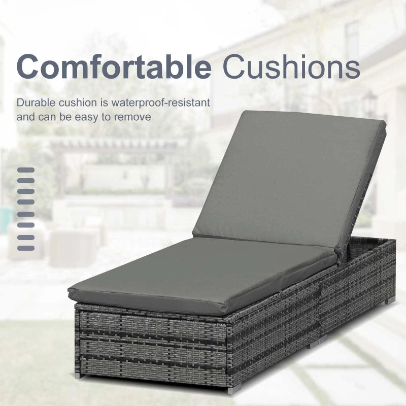 Grey Rattan Outdoor Reclining Sun Lounger