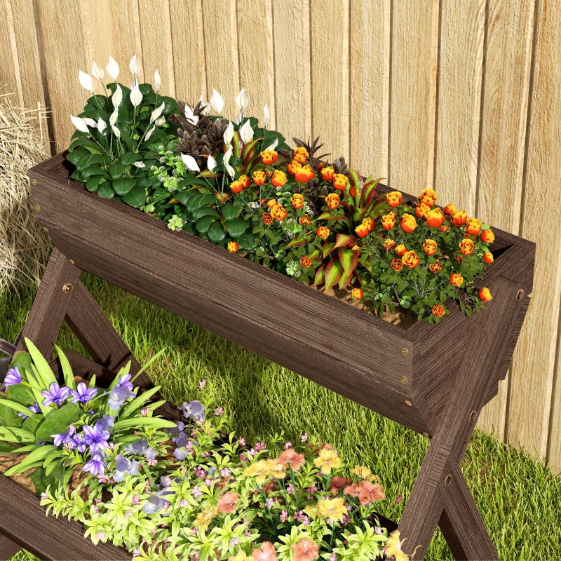 3 Tier Wooden Elevated Planter Box Kit - 66L for Flowers, Vegetables, Herbs - Tan - 65x75x78cm