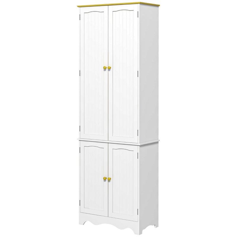 Freestanding 4-Door White Kitchen Cupboard - Stylish Storage Cabinet Organizer with 4 Shelves for Home & Kitchen