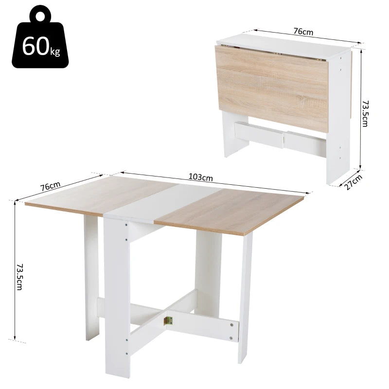 Space-Saving Wooden Folding Dining Table & Writing Desk - Oak & White PC Workstation for Home Office