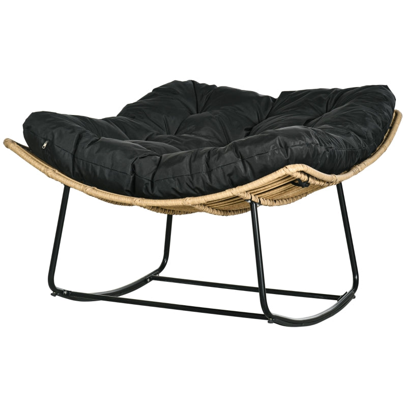Natural Rattan Rocking Chair with Thick Cushion - Outdoor Patio Furniture