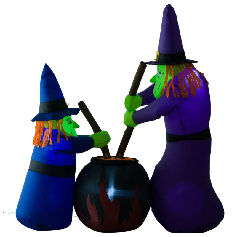 1.8m Inflatable Halloween Lawn Decoration - LED Witches & Black Cauldron Outdoor Air Blown Holiday Decor