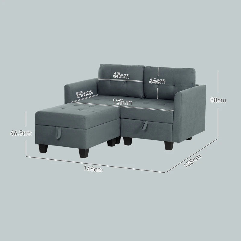 Dark Grey 'L' Shape Modular Storage Sofa for Stylish Living Room Organisation