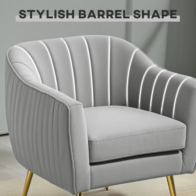 Velvet-Feel Shell Back Accent Chair in Grey for Stylish Home Decor