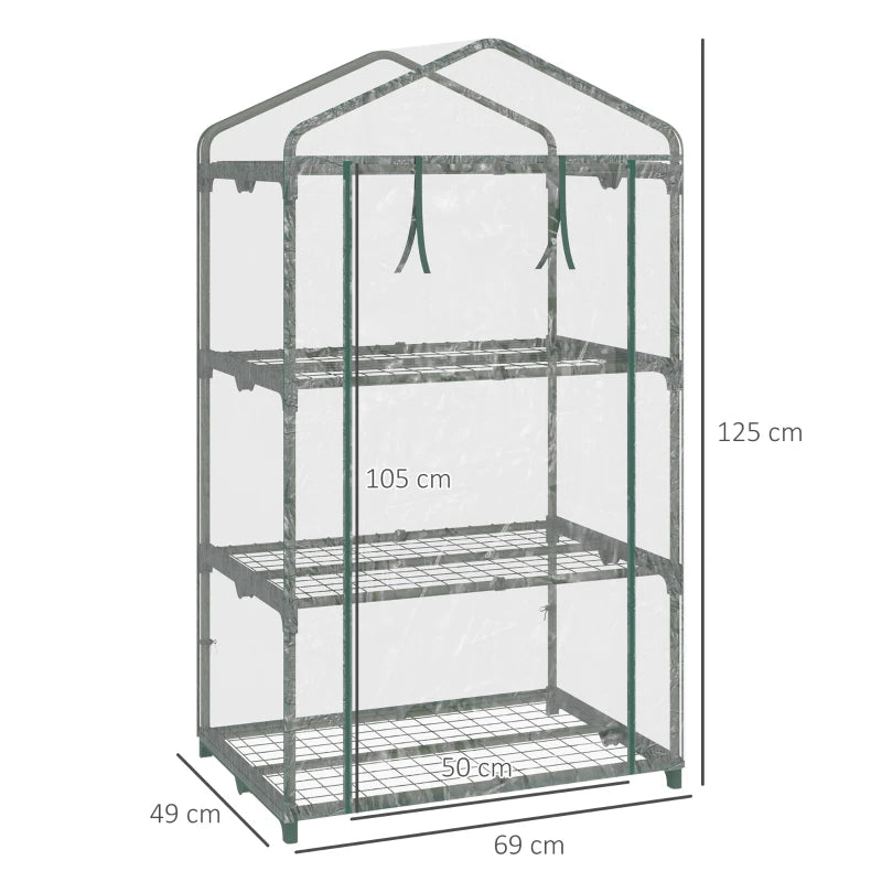 Clear 3 Tier Portable Greenhouse with Roll Up Door, 69x49x125 cm