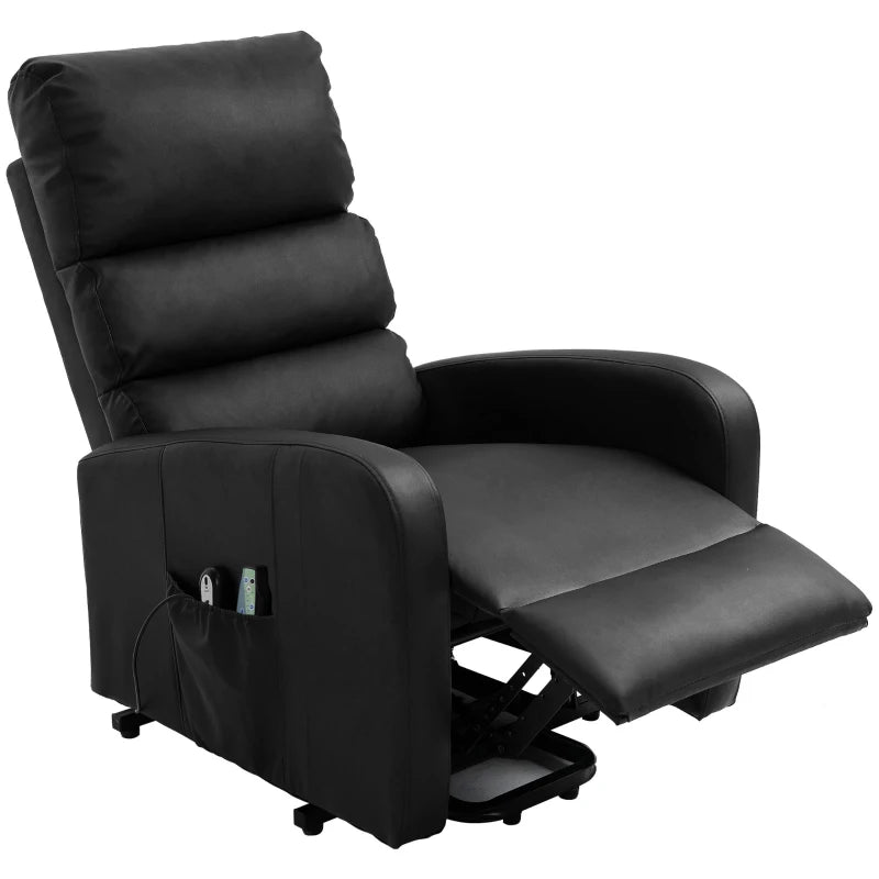 Power Lift Recliner Massage Chair with Heat and Vibration, Heavy Duty Mechanism, Side Pockets, Remote Control, Faux Leather - 73x91x109 cm, Black