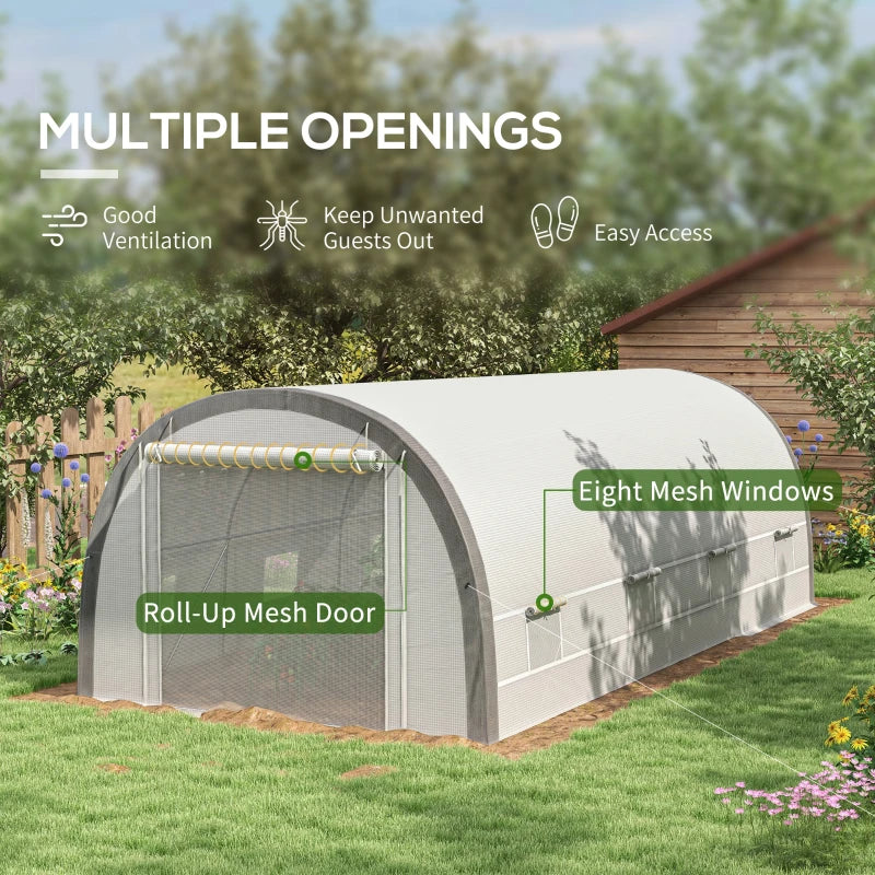6x3m Green Polytunnel Greenhouse with Mesh Door & Windows, 15 Plant Labels