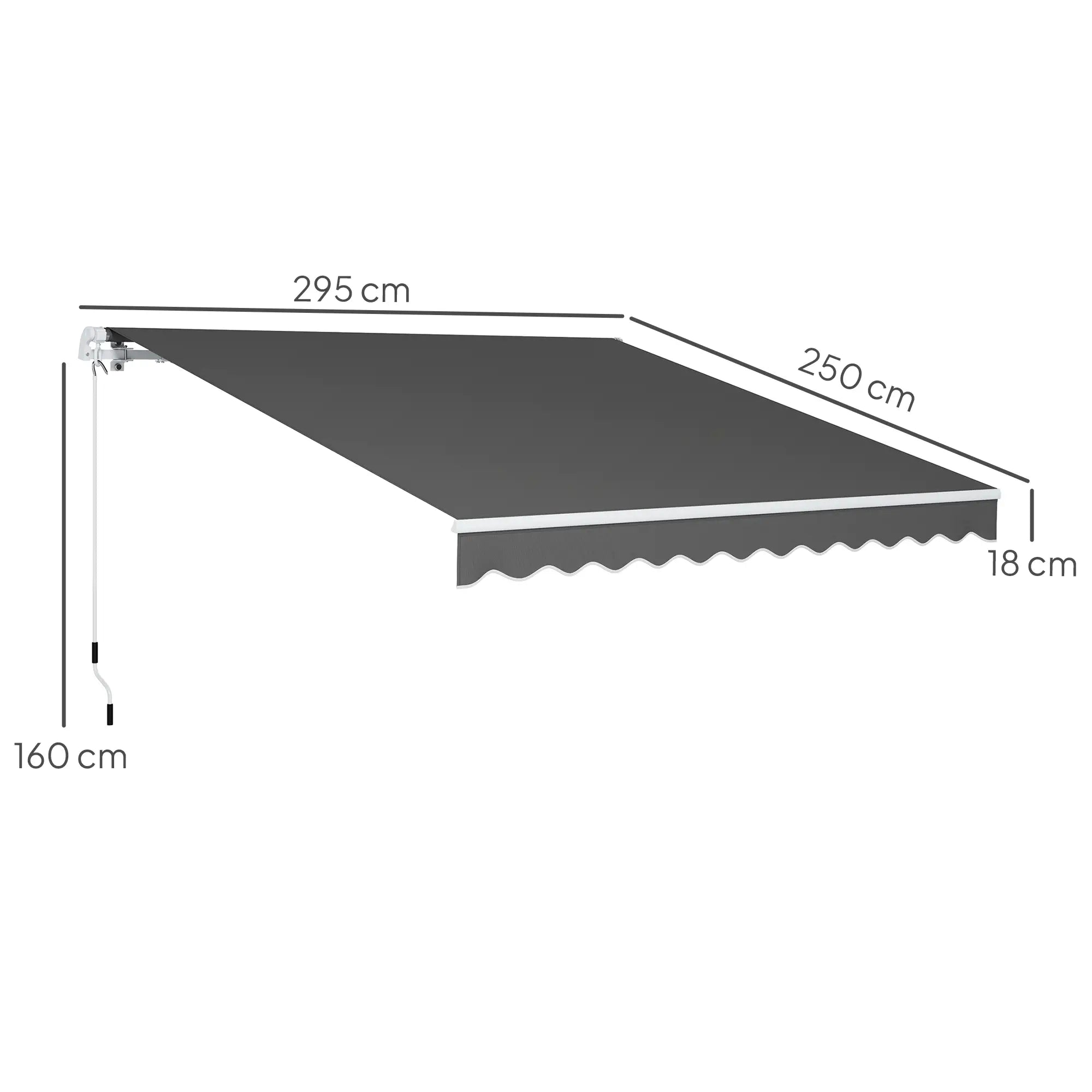 3m x 2.5m Garden Patio Manual Awning, Retractable Canopy Sun Shade Shelter with Fittings and Crank Handle, Dark Grey