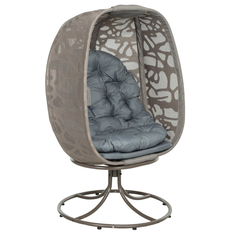 Swivel Egg Chair with Cushions - Foldable Metal Frame Lounge Chair for Indoor Outdoor Use - Grey - Perfect for Balcony, Patio, and Living Room