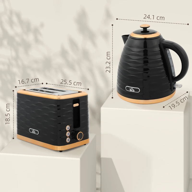 3000W Rapid Boil Kettle & 2 Slice Toaster Set - 1.7L Kettle with 7 Browning Controls, Black, Perfect Kitchen Duo