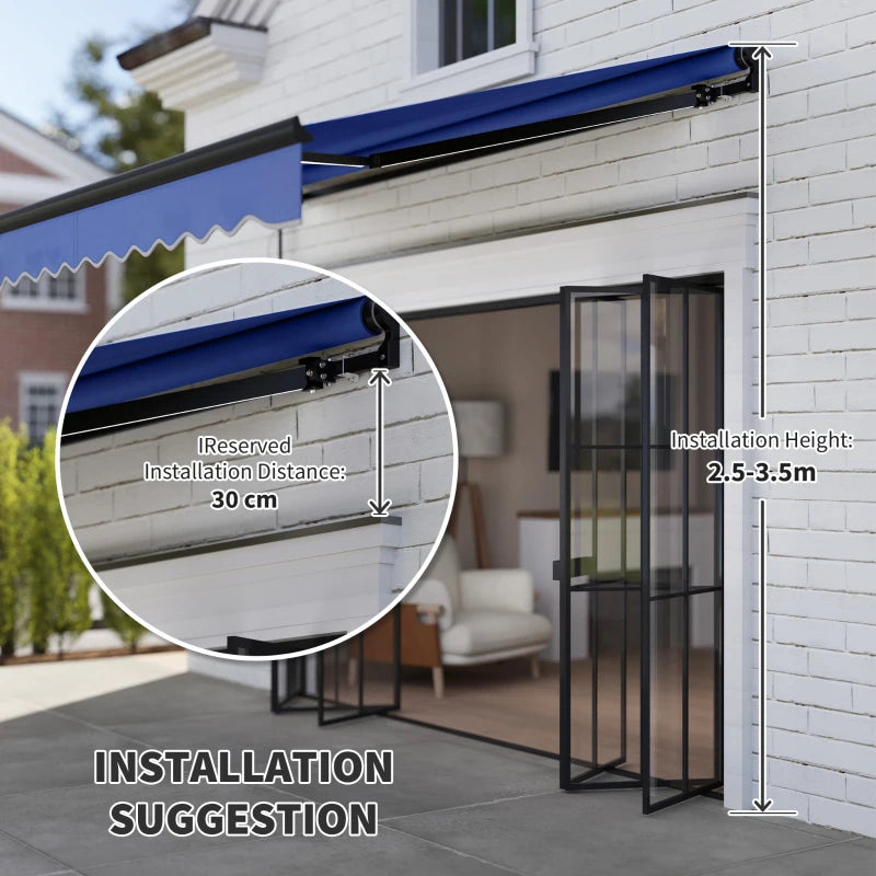 2.5 x 2m Blue Electric Awning with LED Light & Remote Controller - Aluminium Frame DIY Retractable UV50+ Sun Shade Canopy for Garden, Patio, Deck, Door, Window