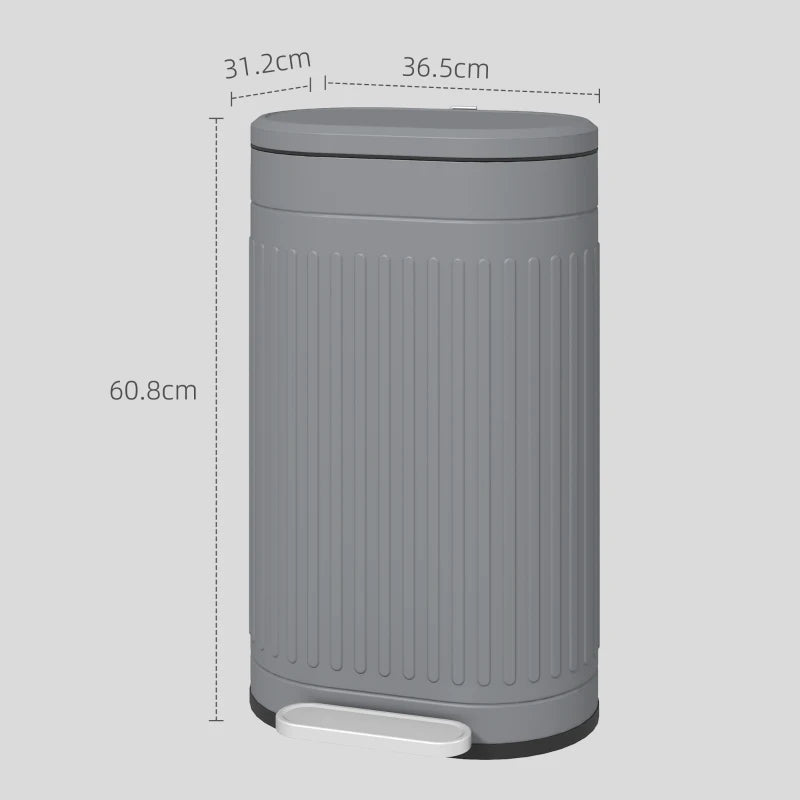 30L Grey Metal Kitchen Bin with Soft-Close Lid - Stylish and Durable Waste Container for Home and Office
