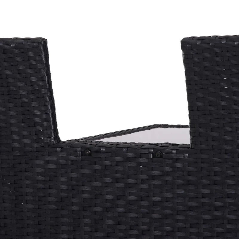 Black Rattan 2-Seater Chair Set with Middle Tea Table