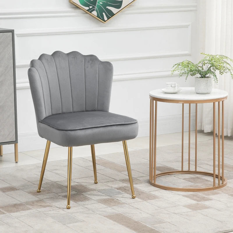 Velvet-Feel Grey Shell Accent Chair for Stylish Living Room Decor