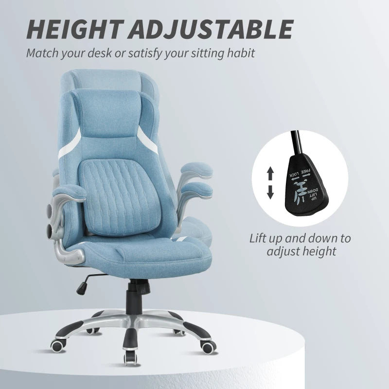 Vinsetto Adjustable Height Linen-Look Office Chair - Stylish Blue Ergonomic Design for Home & Office