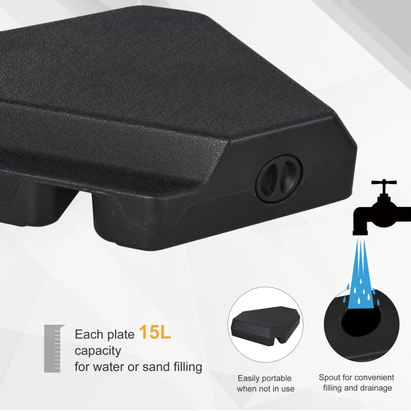 Black Fillable Parasol Base Weights - 60L Water or 72kg Sand - 4PCs