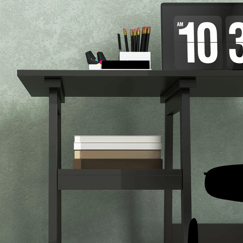 Compact Black Computer Desk with Storage Shelves - Study Table & PC Workstation for Home Office, Easy Assembly, 106x51cm