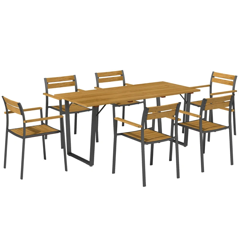 7-Piece Garden Dining Set - Fir Wood Table & 6 Stackable Chairs with Umbrella Hole