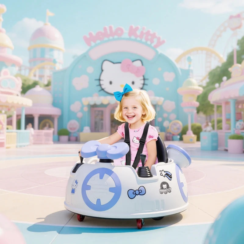 Hello Kitty Kids Ride On Bumper Car with Remote Control Joysticks Music Lights Safety Belt White