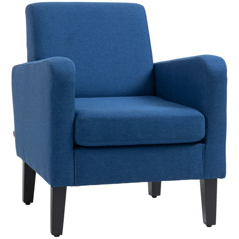 Linen-Look Boxy Armchair in Blue for Stylish Living Room Decor