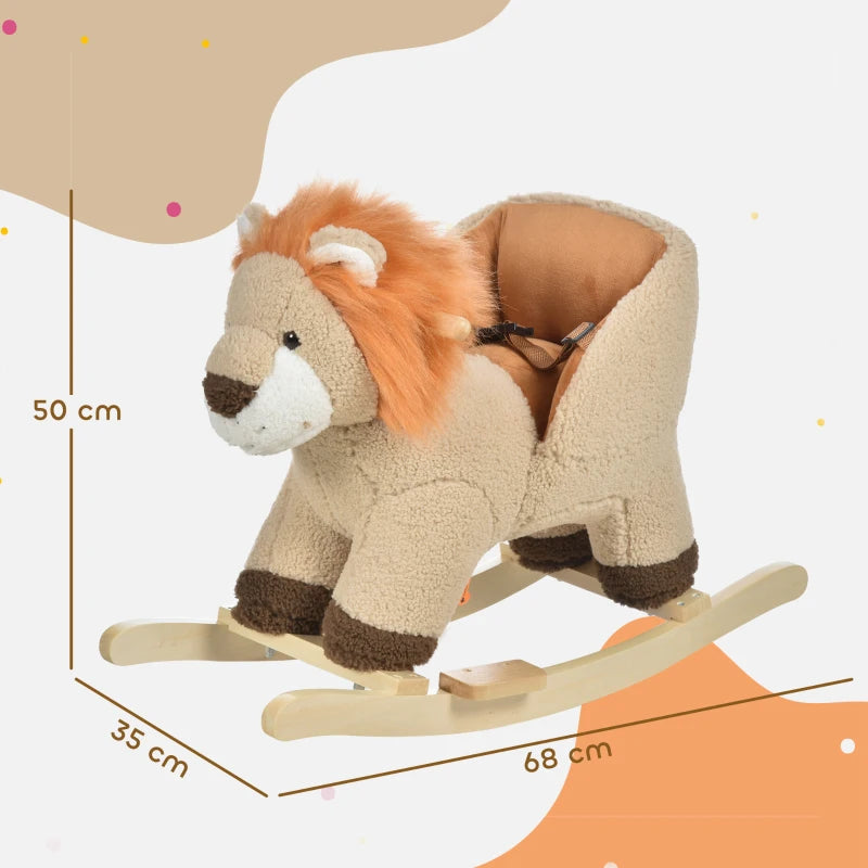 Kids Lion Rocking Horse with Roaring Sound and Safety Seatbelt for Fun Playtime