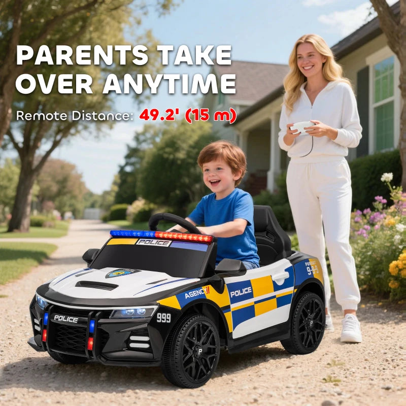 Kids Electric Police Car Ride On with Remote Control Music Lights for Ages 3-5