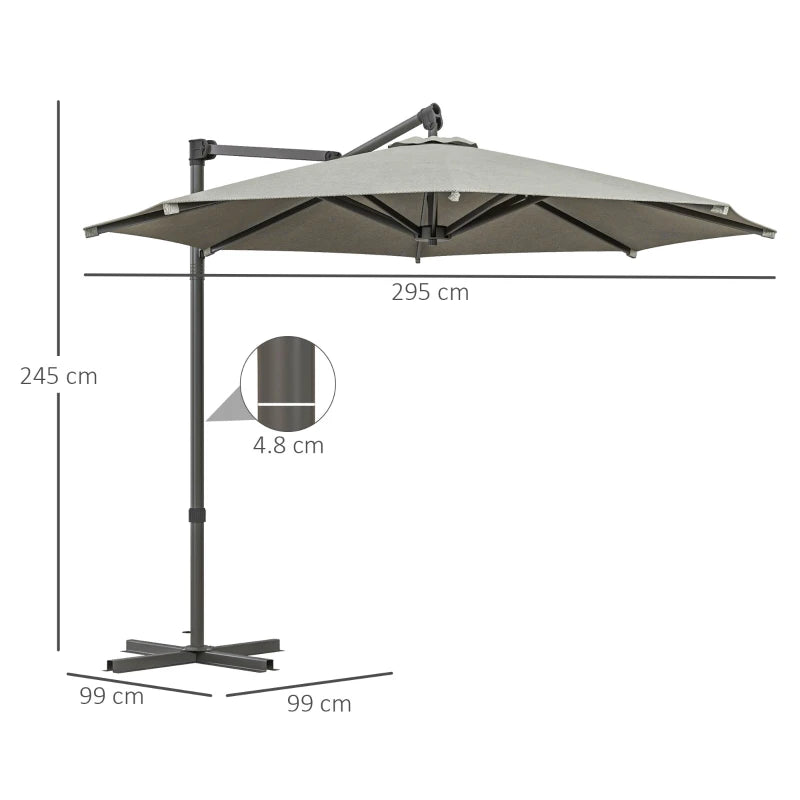 Beige 3m Overhanging Parasol with 360° Rotating Movement