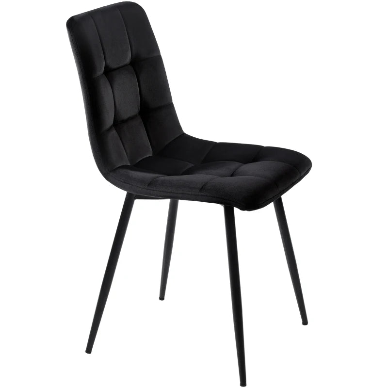 Set of 4 Ergonomic Velvet Dining Chairs with Upholstered Seat and Metal Frame in Black