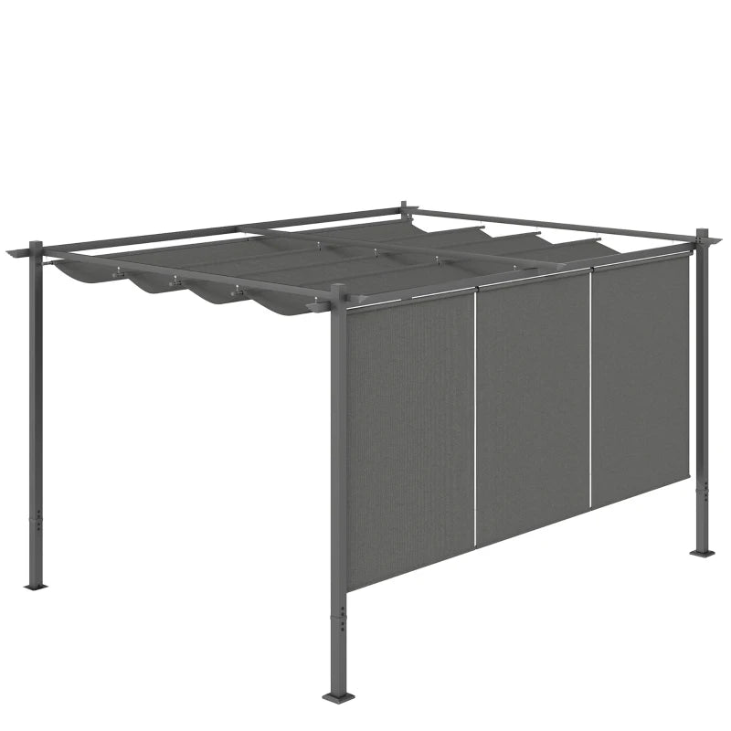 3m x 4m Metal Pergola with Retractable Roof and Roller Shade, Wall-Mounted or Free Standing Garden Gazebo Canopy - UPF30+