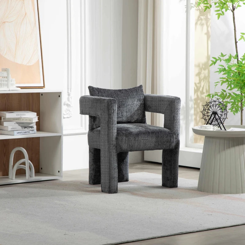 Set of 2 Modern Sofa Chairs with Hollow Armrest Design, Cushions and Pillows, Dark Grey, 60x44x65 cm