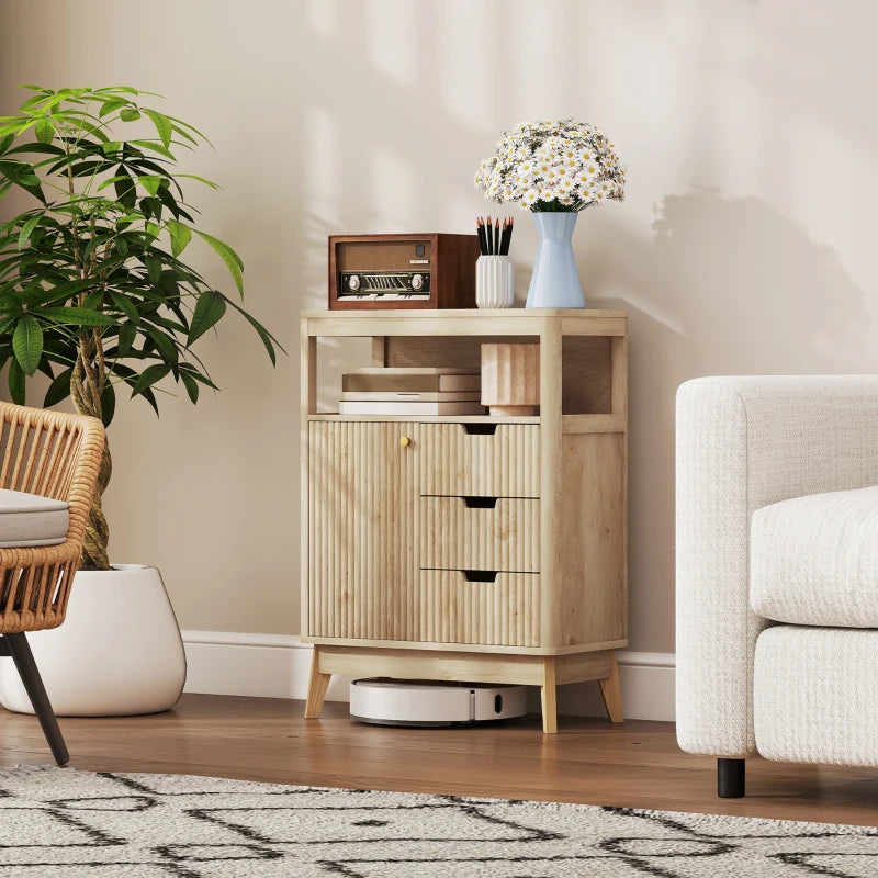Elegant Small Sideboard with Drawers & Adjustable Shelf - Natural Wood Finish for Stylish Storage Solutions