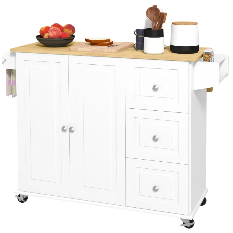 Rolling Kitchen Island with Drop Leaf and Storage Trolley on Wheels for Easy Mobility