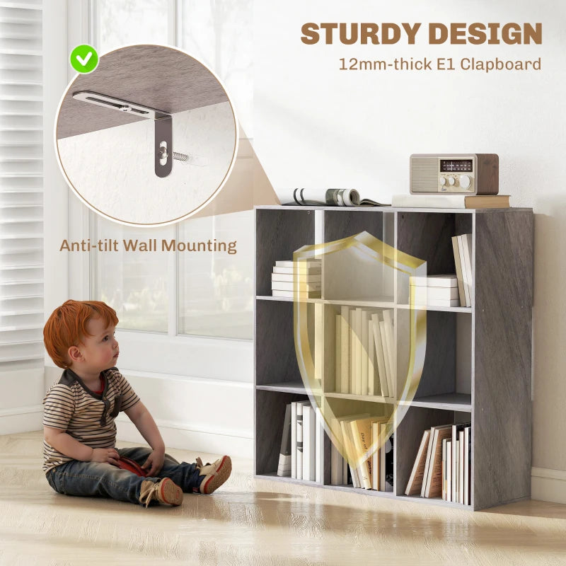 Stylish Nine-Cube Storage Shelf in Marble Grey - Versatile Organizer for Home, Office, and Kids' Rooms