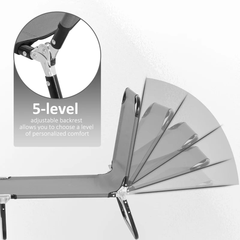 Grey Foldable Sun Loungers Set with Adjustable Backrest