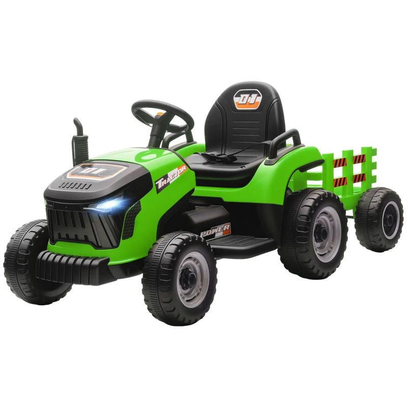 12V Kids Ride on Tractor with Trailer Remote Control Music for Ages 3-8 Green