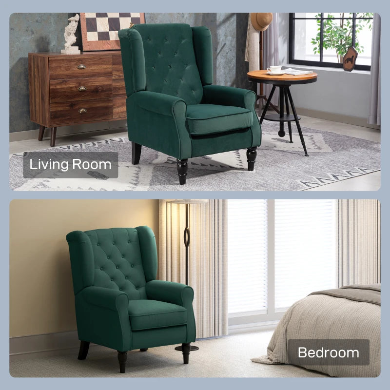Retro Upholstered Wingback Accent Chair with Button Tufting for Living Room and Bedroom in Green