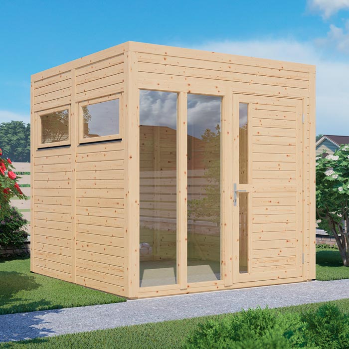 Square Wooden Garden Office With Doors & Windows