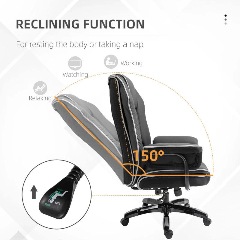 Vinsetto Black/White Faux Leather Executive Office Chair with Contrast Piping - Ergonomic Design for Comfort and Style