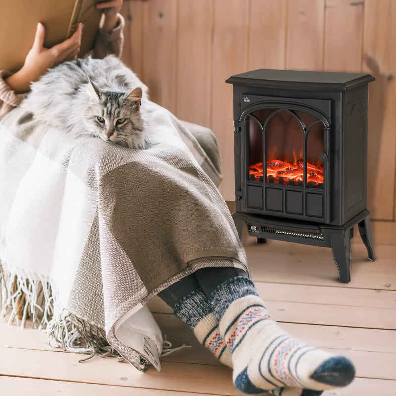 Freestanding Electric Fireplace Heater with LED Flame Effect and Overheating Protection 1000W 2000W Black