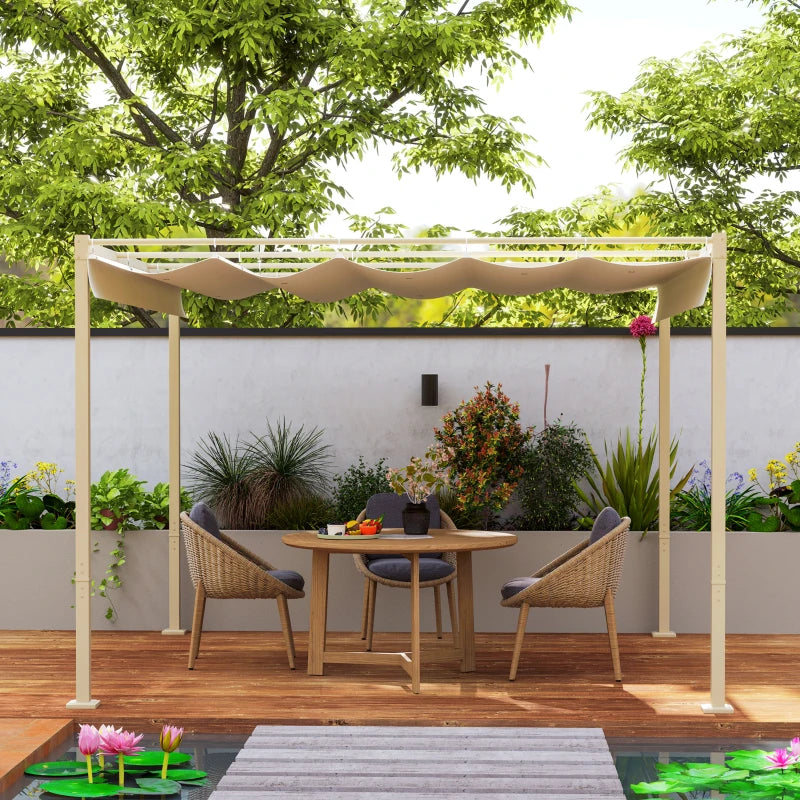 3x3m Retractable Pergola with Sun Shade Canopy, UPF30+, Khaki