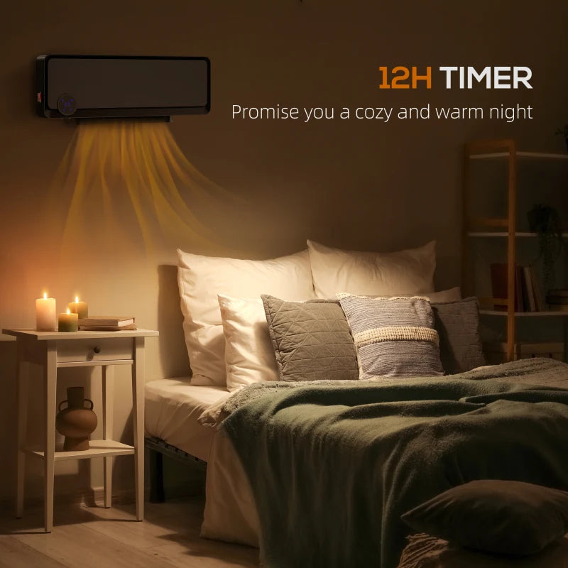 Electric Wall Downflow Heater 2000W with Timer Remote Oscillation for Home Office Bedroom
